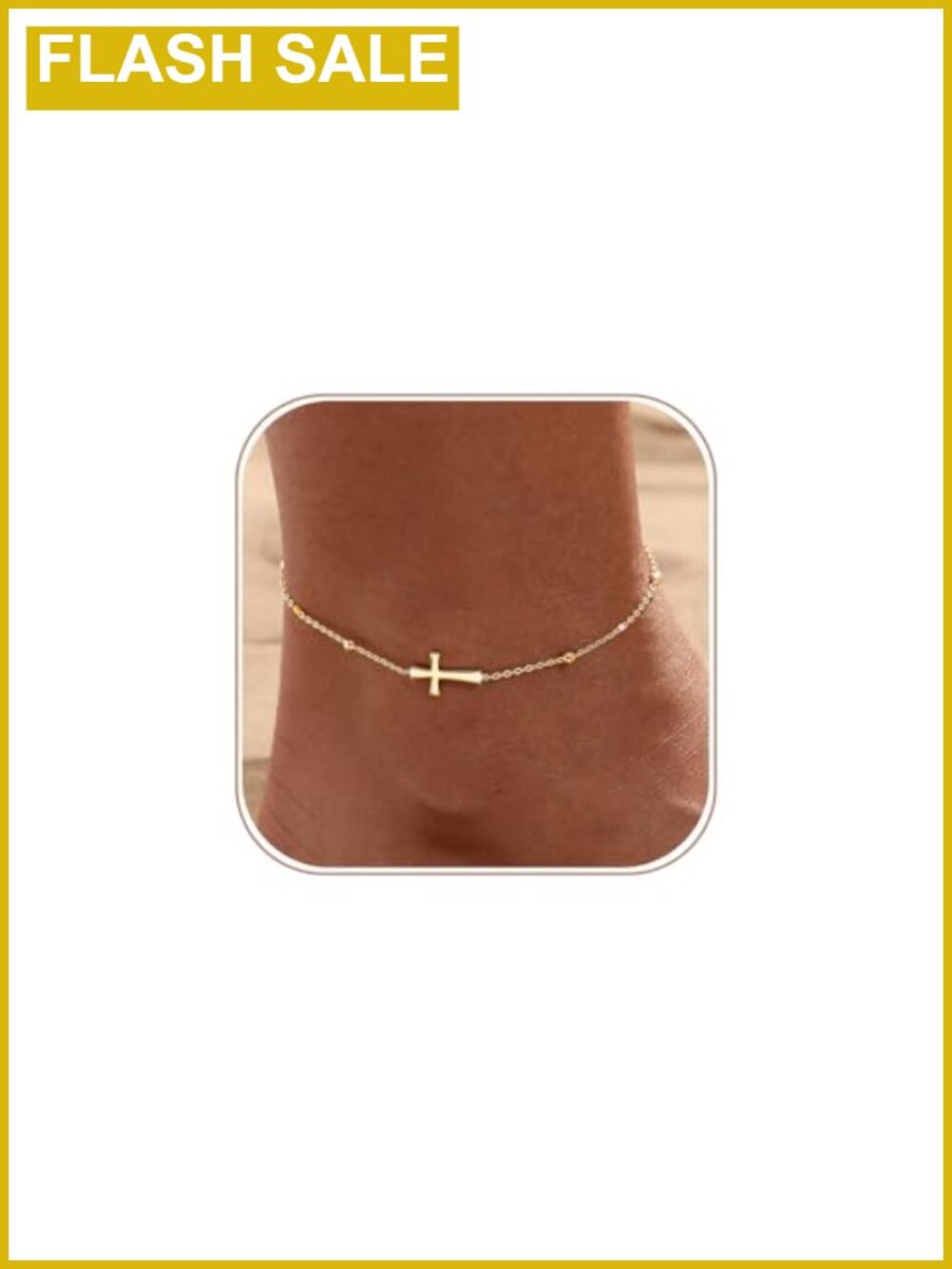 14K Gold Plated Waterproof Anklet Cross Charm Adjustable